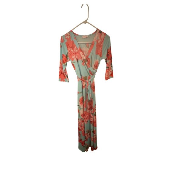 Pink Lily Womens Floral Wrap Maxi Dress With 3/4 Sleeves & Tie Waist - Picture 4 of 8